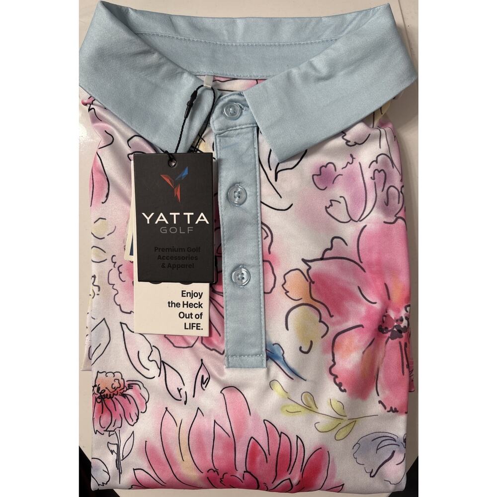 NWT Yatta Men’s Small Golf Polo Shirt Watercolor Floral Flowers Stretch UV $50